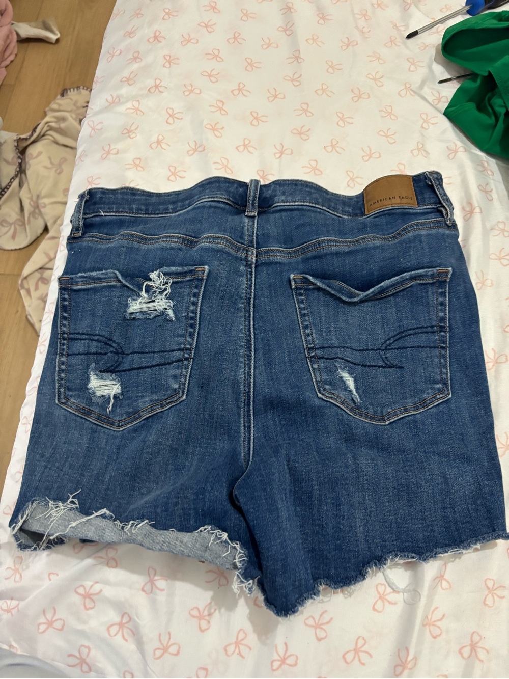 American Eagle By Payless Dark Blue Distressed Denim Cutoff Shorts